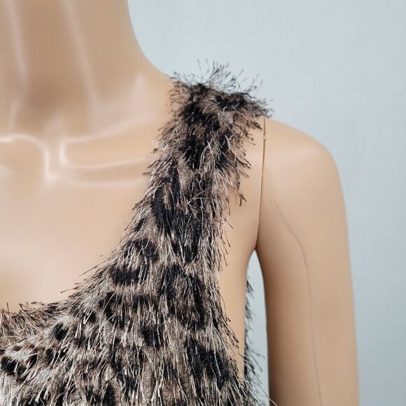 Adore Leopard Animal Print Eyelash Fringe Fabric Tank Top Women's size Medium - Picture 5 of 14
